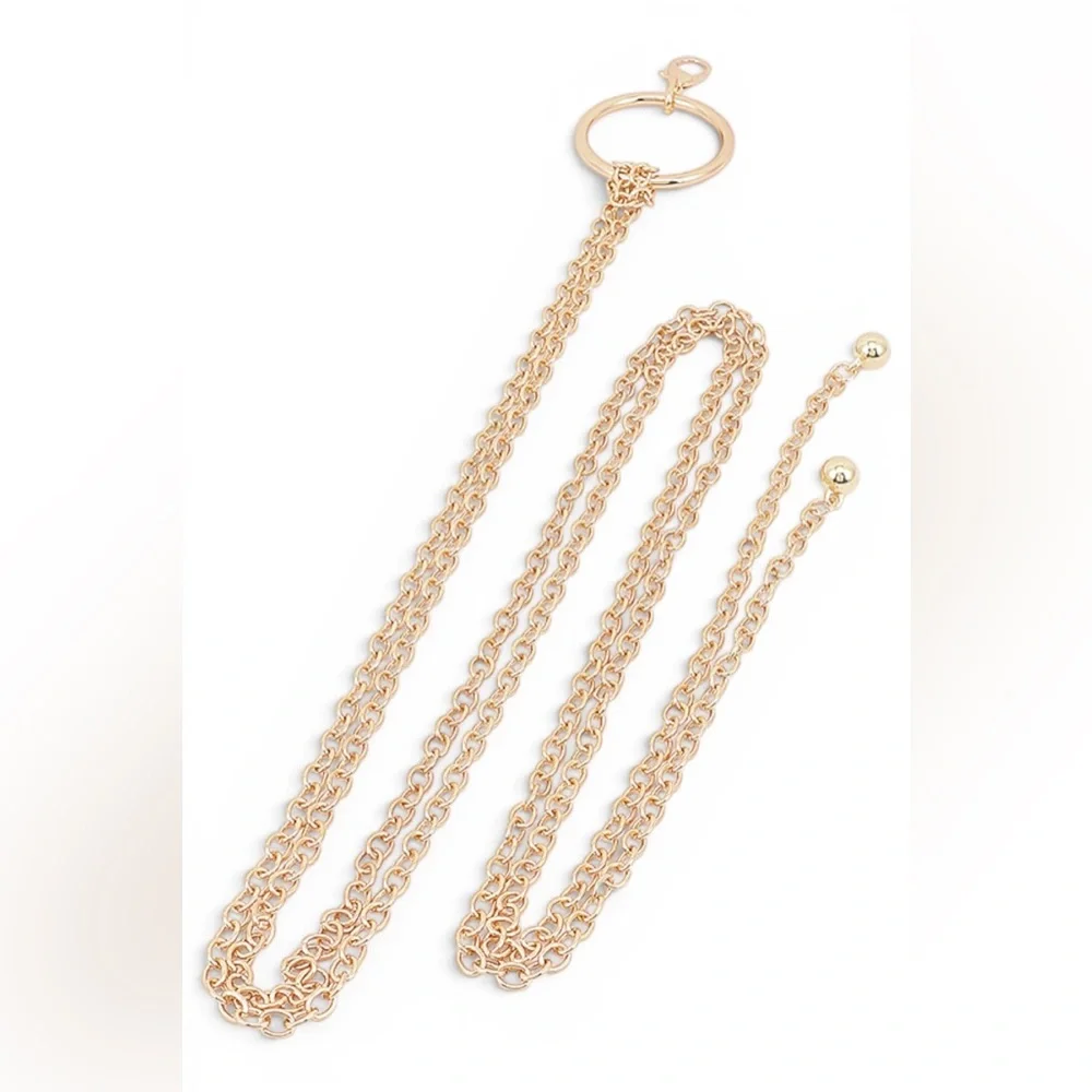 Long Circle Buckle Layered Drop Chain Statement Belt